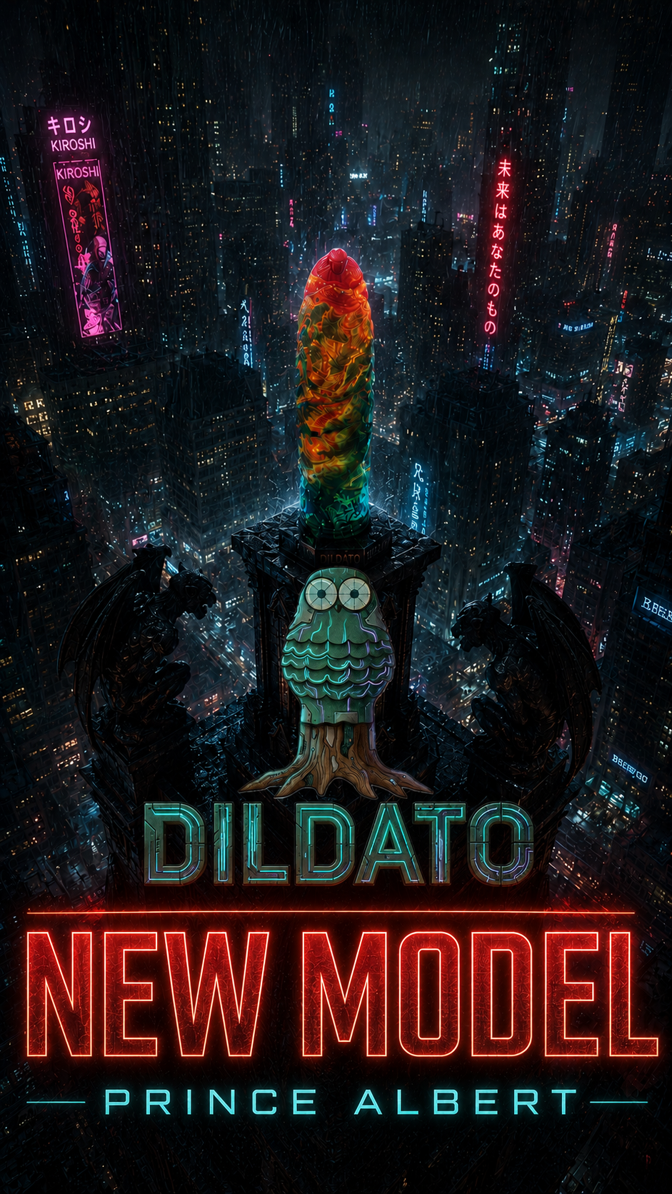 PRINCE ALBERT DILDO - FLUORESCENT RAINBOW COLORS