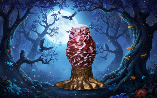 Bubox - Size Small - Purple and White, with a brown holographic tree trunk base