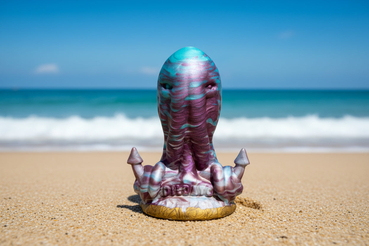 Pleasure Puss - Size Medium - Coral Blue, Purple and Pearl White.