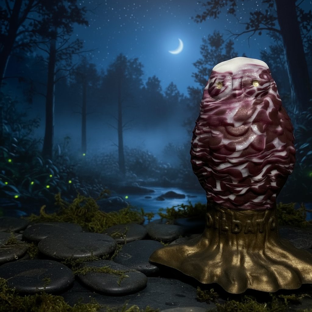 Bubox - Tamaño pequeño - Morado y blanco, con base de tronco de árbol holográfico marrón