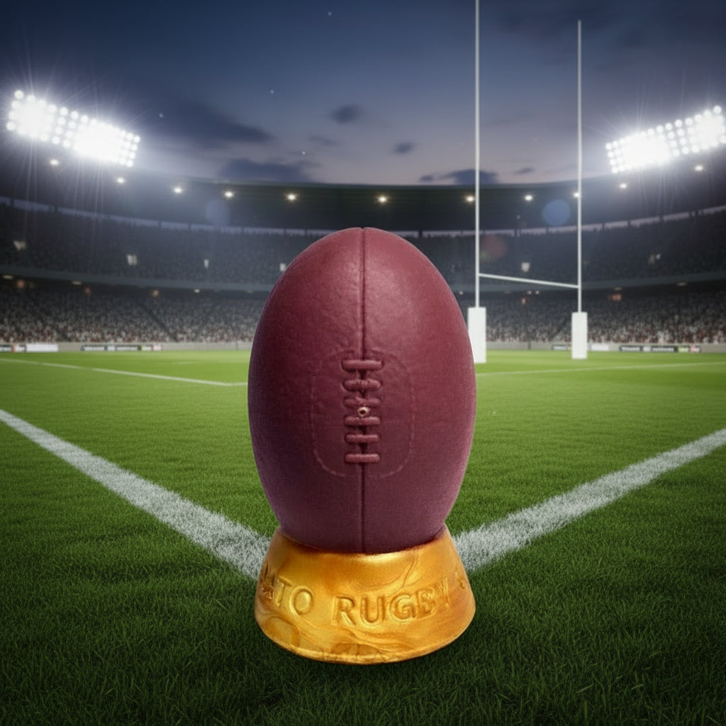 Heavy Trundle Rugby Ball - Size Small, Brown with Gold Base.