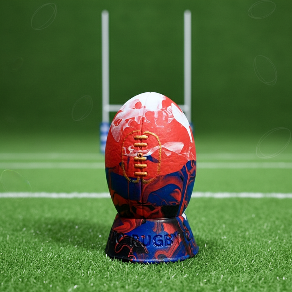Heavy Trundle Rugby Ball - Size Small, Blue, red, black and white.